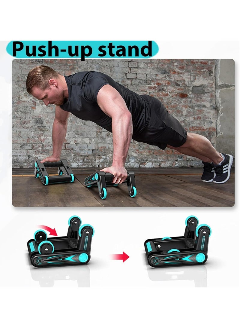 SYOSI Ab Roller Wheel, Ab Workout Equipment with Knee Mat, 8-Wheel Abdominal Roller Trainer for Core Strength, Foldable 2-in-1 Push Up Handles for Men and Women, Home Gym Fitness Training - Image 3